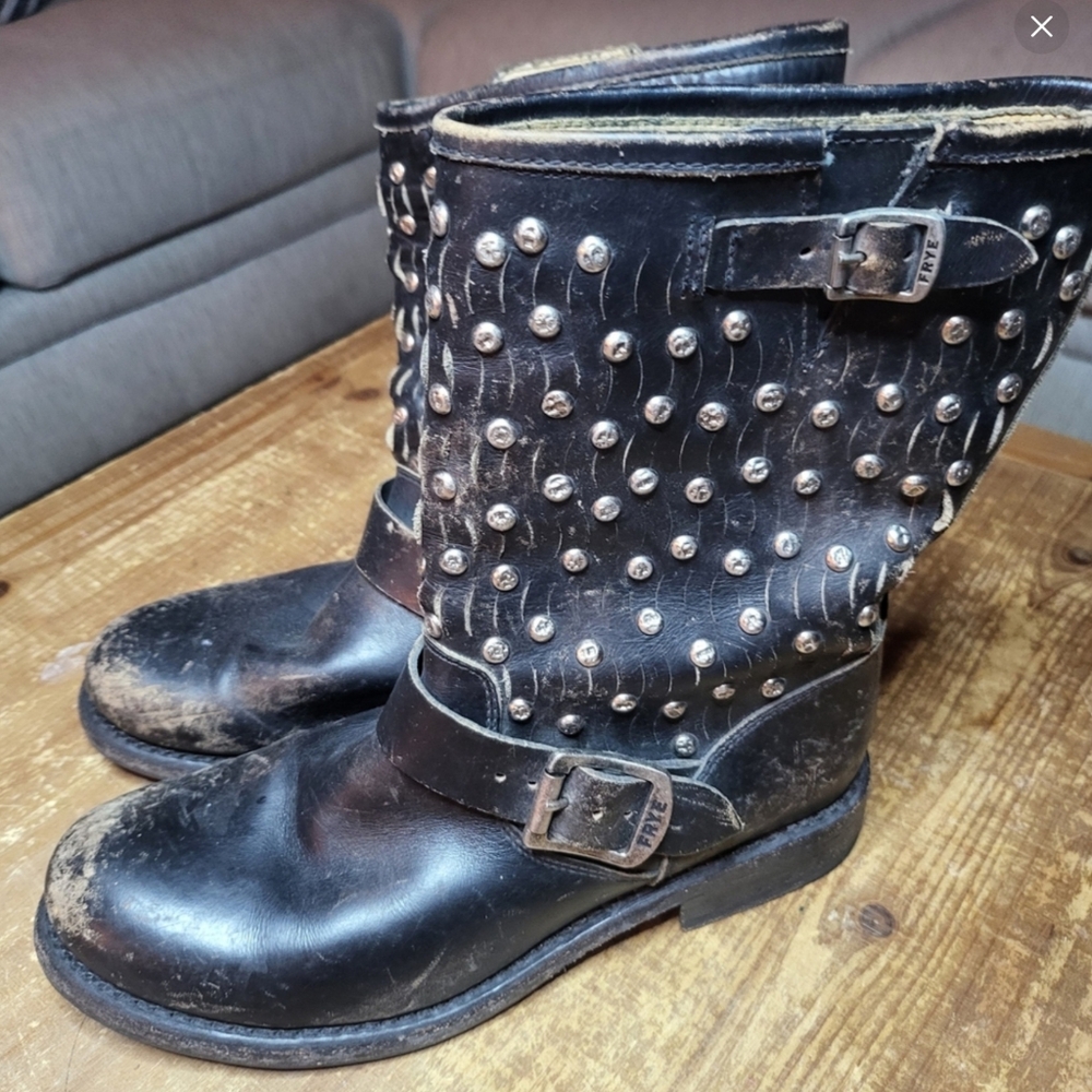Frye Women's Black Distressed Studded Boots - Sz 7